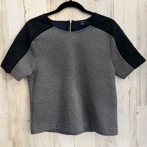 Ann Taylor Women's Small Lace Details Grey and Black Short Sleeve Top